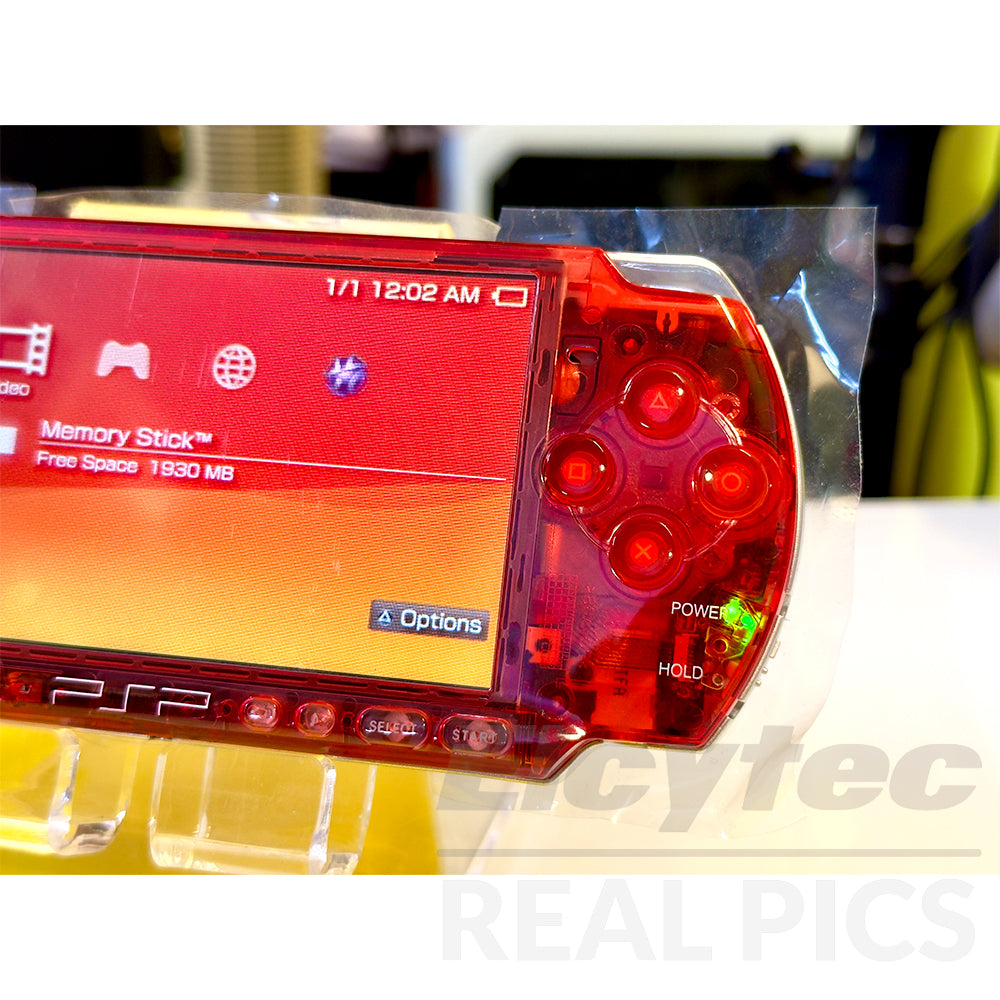 (Open Box Condition) Sony PlayStation Portable (PSP 3000) 3004 + 128GB Memory Card With 70+ Premium Games + 2 Battery Packs + Bose Earphones (Transparent Red) (6 Months Warranty) (Special Edition)