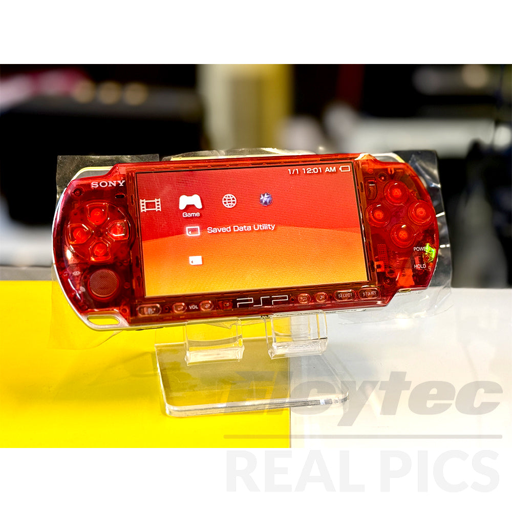 (Open Box Condition) Sony PlayStation Portable (PSP 3000) 3004 + 128GB Memory Card With 70+ Premium Games + 2 Battery Packs + Bose Earphones (Transparent Red) (6 Months Warranty) (Special Edition)