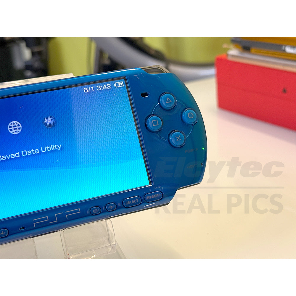 (Open Box Condition) Sony PlayStation Portable (PSP 3000) 3004 + 128GB Memory Card With 70+ Premium Games + 2 Battery Packs + Bose Earphones (Gold, Vivid Blue, White) (6 Months Warranty) (Special Edition)