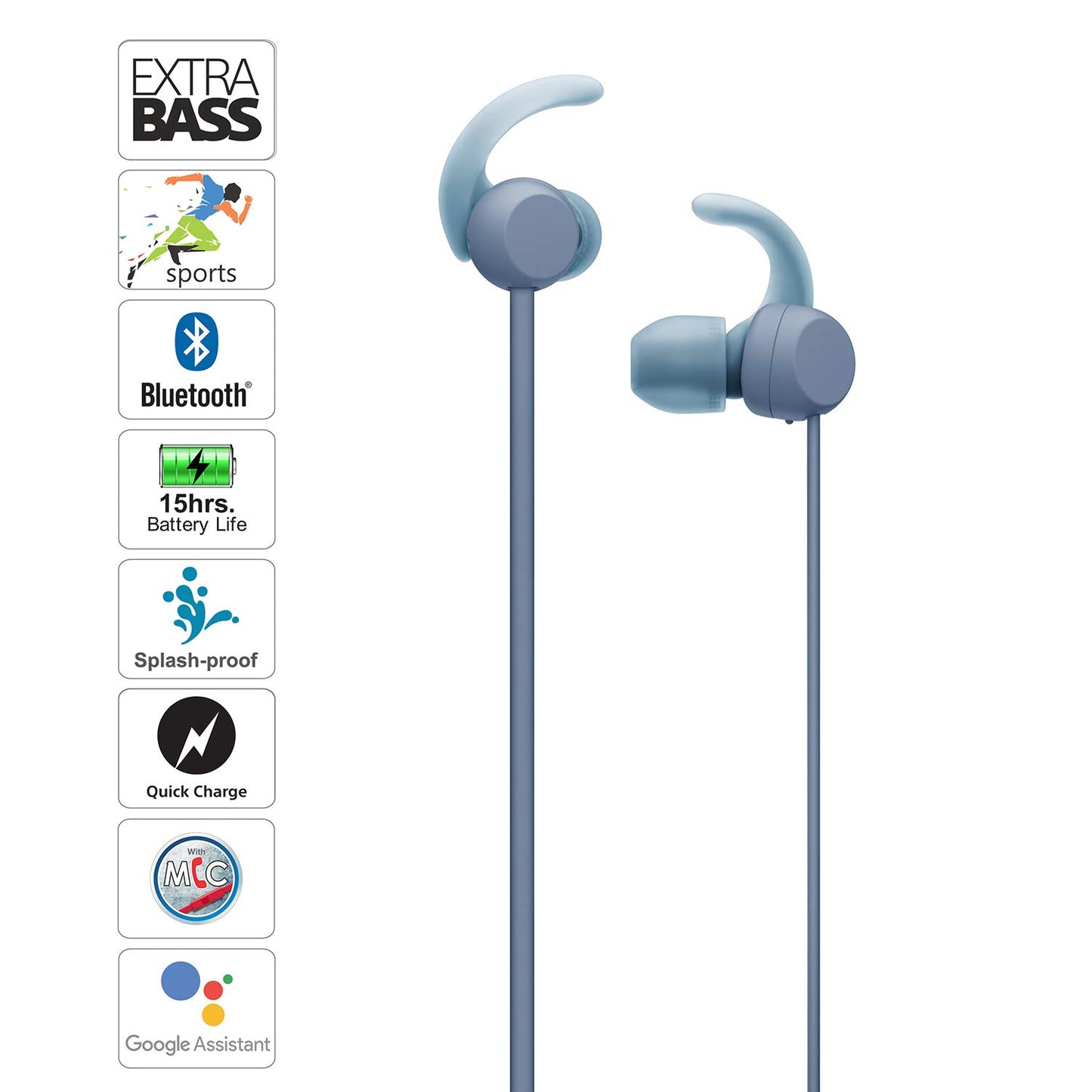 (Pre-Owned, Good) Sony WI-SP510 Bluetooth Wireless Sports Extra Bass in-Ear Headphones (Neckband) (Black, Blue) (60 Days Warranty)