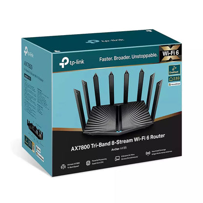 (Open Box Condition) TP-Link AX7800 Tri-Band Gigabit 8-Stream Wi-Fi 6 Router, 7800 Mbps, 1×2.5 Gbps+4×1 Gbps Ports, 1.7 GHz Quad-Core CPU, USB 3.0+2.0 (Black) (12 Months Warranty)