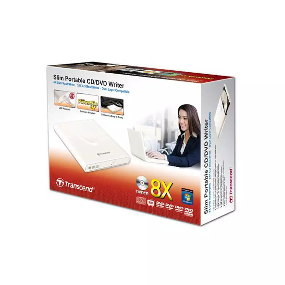 (Open Box Condition) Transcend TS8XDVDRW1 External DVD Drive (Slim USB DVD Writer) (60 Days Warranty)