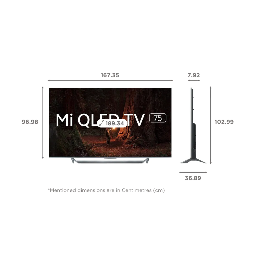 (Pre-Owned, Excellent) Mi Q1 (75 inch, 190cm) QLED 4K Ultra HD Android TV With Full Array Local Dimming (Gray) (120 Days Warranty) (Available in Delhi Only!) (With Table Stand)