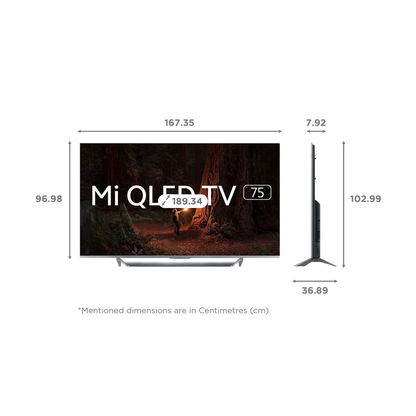 (Pre-Owned, Excellent) Mi Q1 (75 inch, 190cm) QLED 4K Ultra HD Android TV With Full Array Local Dimming (Gray) (120 Days Warranty) (Available in Delhi Only!) (With Table Stand)