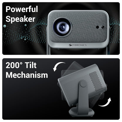 (Pre-Owned, Very Good) Zebronics Pixaplay 67 Smart LED Projector, 8000 Lumens, 4K Support (1080p Native), 150 Inches Screen Size, AutoFocus, BT Remote (Gray) (90 Days Warranty)